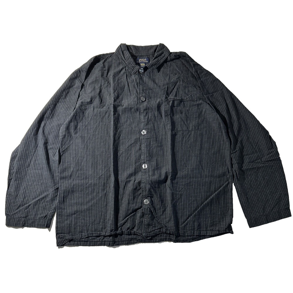 Polo Ralph Lauren Shirt Mens Large Black Pajama Top Button Up Lounge Sleepwear